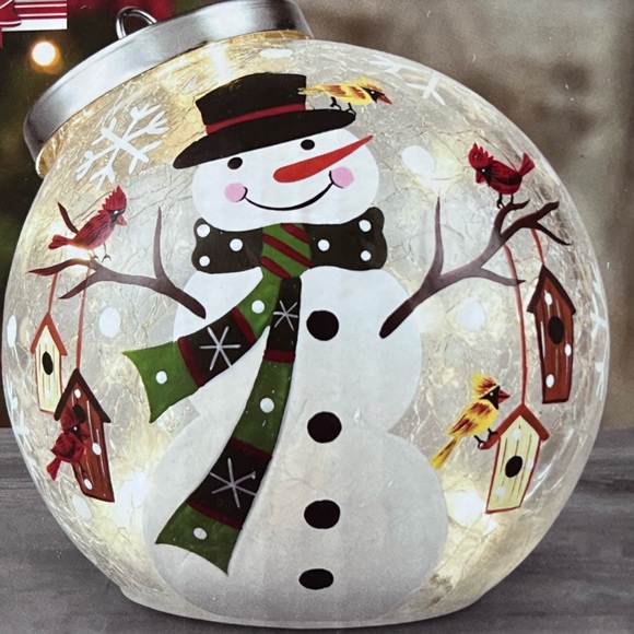 NIB Mini-Orb Hand-painted Snowman with Crackled Glass Finish Ornament - Picture 1 of 10